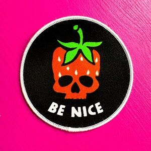 Strawberry Skull “Be Nice” Embroidered Patch